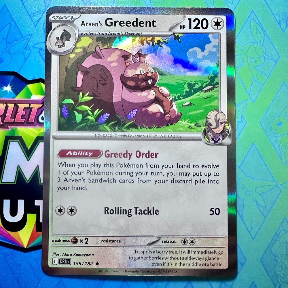 arven’s greedent (159/182) - holo rare — pokémon: destined rivals